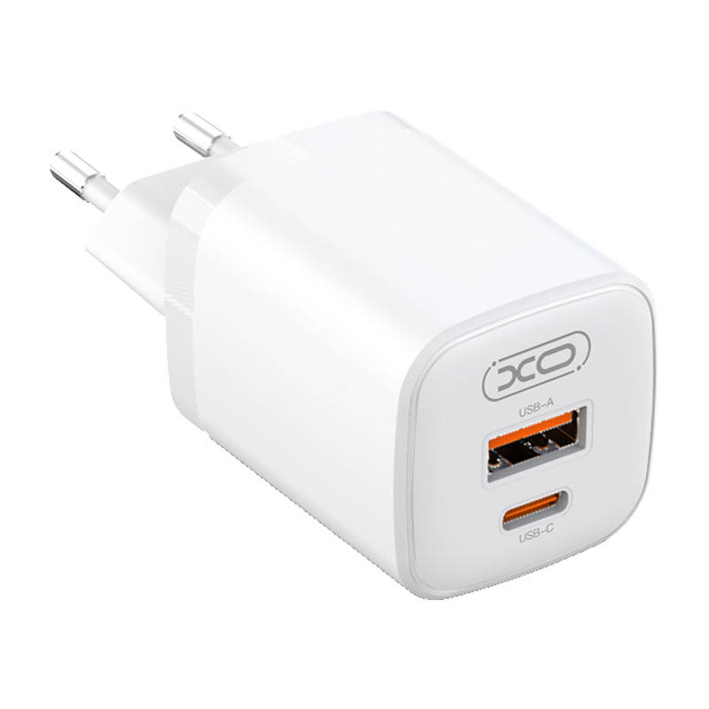 Zidni punjač XO L96, 1x USB, USB-C, 30W (bijeli)