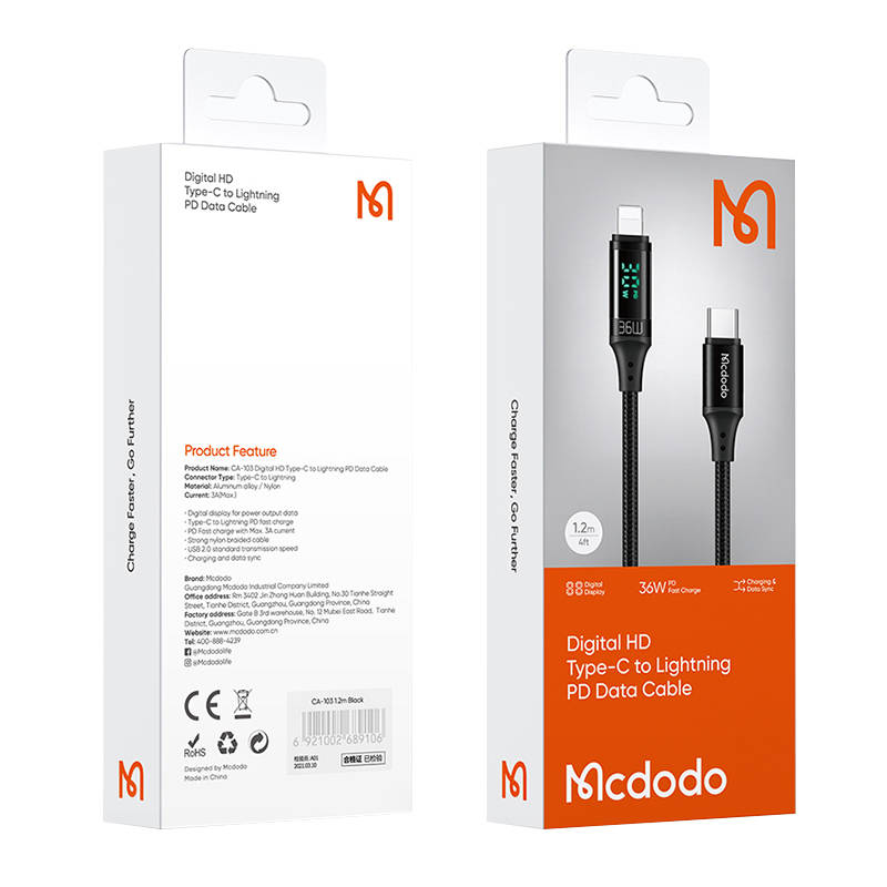 Kabel Mcdodo CA-1030 USB-C na Lightning, 36W, 1.2m (crni)