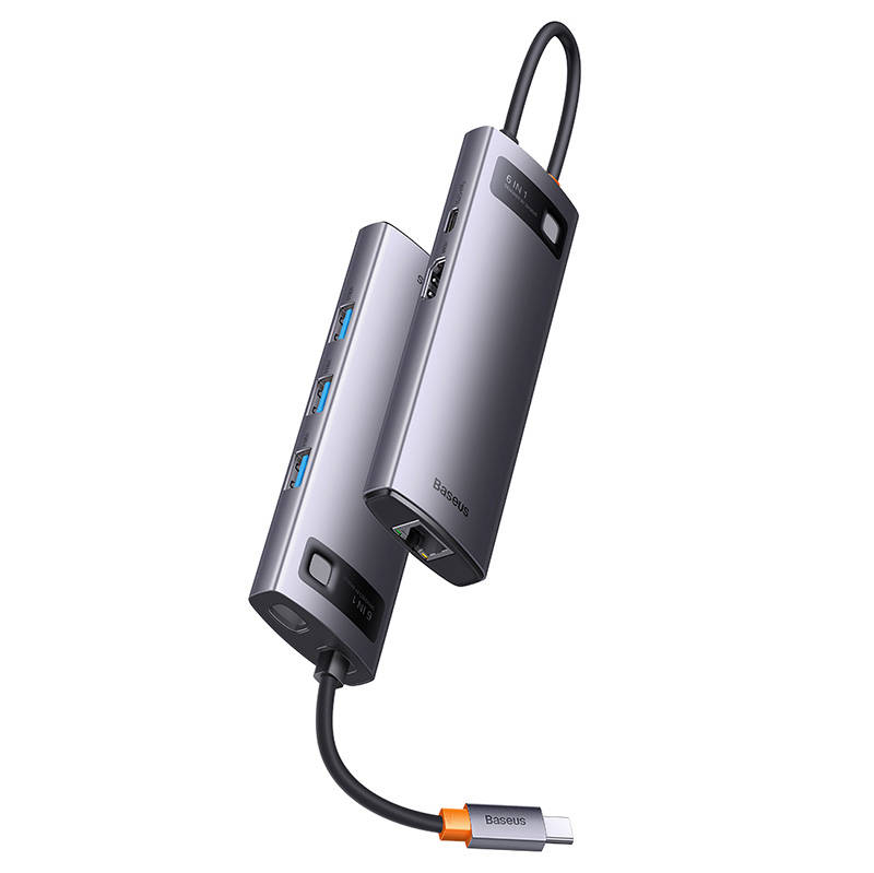 Hub 6u1 Baseus StarJoy serija, USB-C do 3x USB 3.0 + HDMI + USB-C PD + RJ45