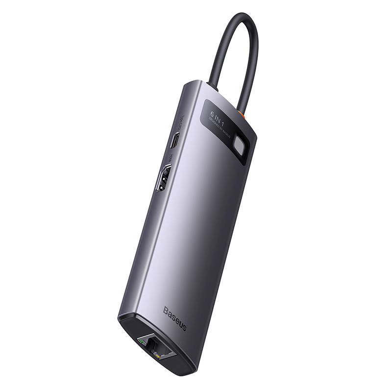 Hub 6u1 Baseus StarJoy serija, USB-C do 3x USB 3.0 + HDMI + USB-C PD + RJ45