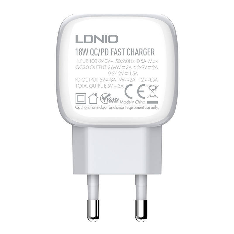 Zidni punjač LDNIO A2313C USB, USB-C 20W + USB na Lightning kabel