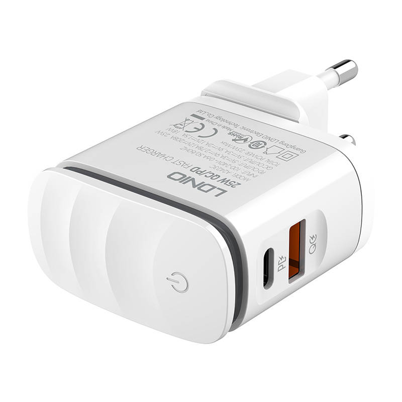 Zidni punjač LDNIO A2423C USB, USB-C + USB-C - Lightning kabel