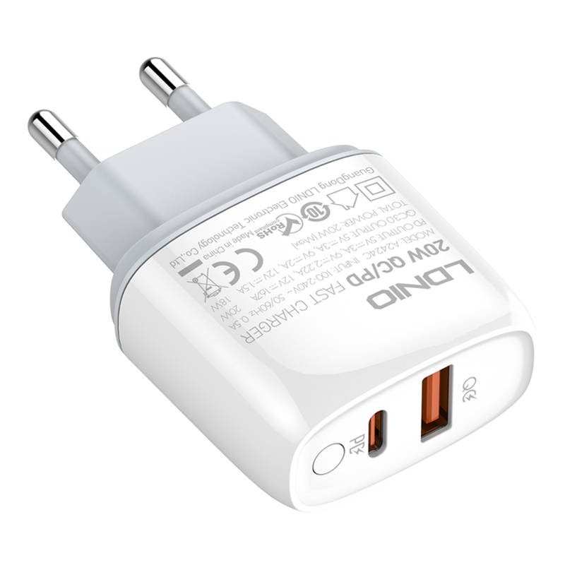 Zidni punjač LDNIO A2424C USB, USB-C 20W + USB-C - USB-C kabel