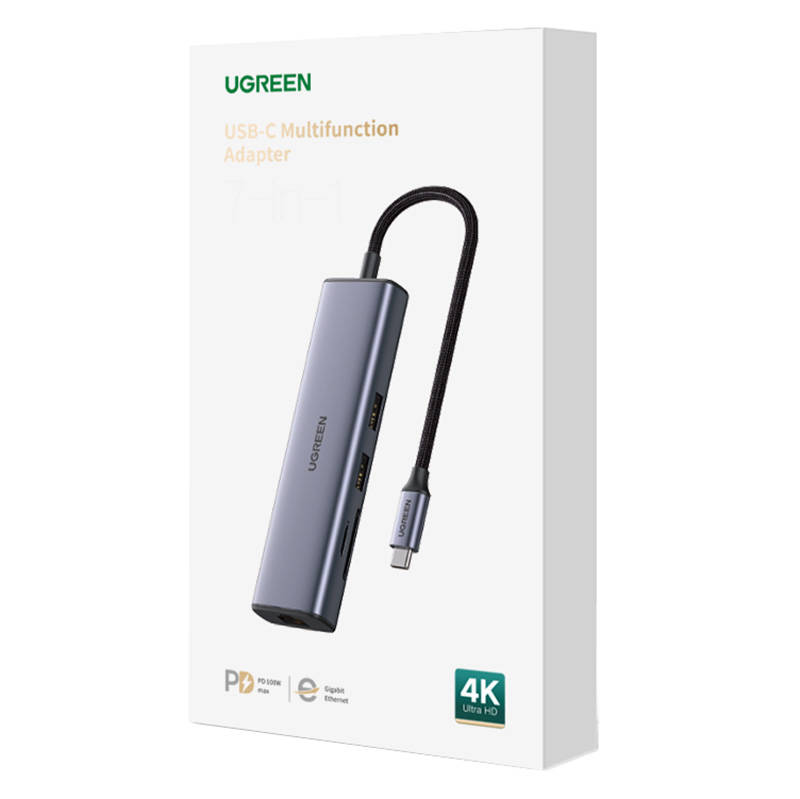 Adapter Hub UGREEN, USB-C na 2x USB 3.0, HDMI, RJ45, SD/TF