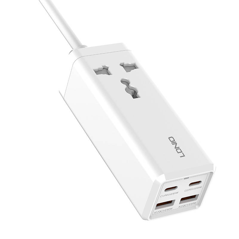 Razdjelnik s 1 AC utičnicom, 2x USB, 2x USB-C LDNIO SC1418, EU/US, 2500W (bijeli)