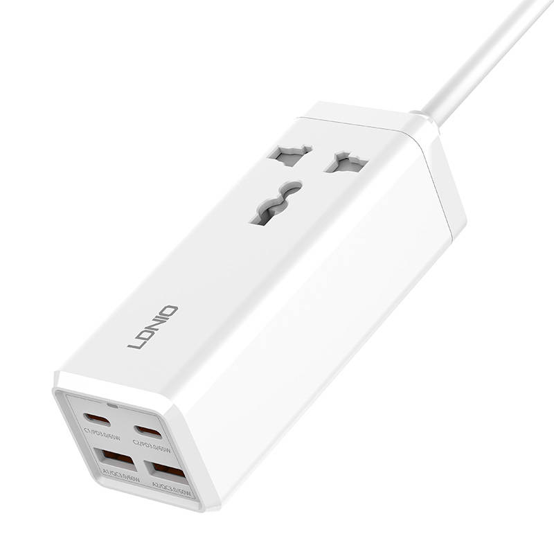 Razdjelnik s 1 AC utičnicom, 2x USB, 2x USB-C LDNIO SC1418, EU/US, 2500W (bijeli)