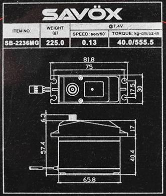 Digitalni servo standard bez četkica Savox SB-2236MG HiVOLT (40kg-0,13s/60°)