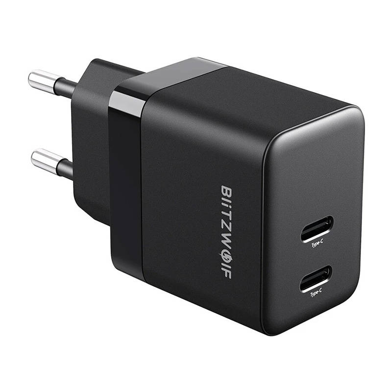 Zidni punjač Blitzwolf BW-S22, GaN, 2x USB-C, 35W (crni)