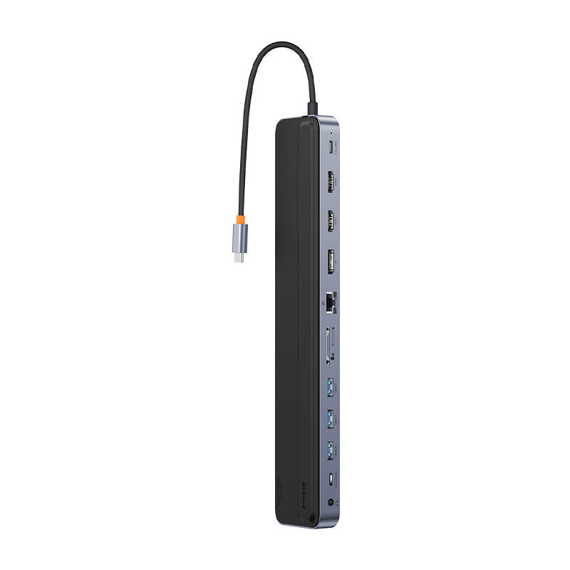 Hub 12w1 Baseus EliteJoy Gen2 serija USB-C do 2xHDMI+ 3xUSB 3.0+ PD+ DP+ SD/TF+ RJ45+Type-C+ 3,5 mm (tamno siva)