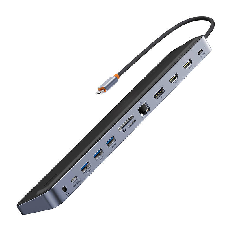 Hub 12w1 Baseus EliteJoy Gen2 serija USB-C do 2xHDMI+ 3xUSB 3.0+ PD+ DP+ SD/TF+ RJ45+Type-C+ 3,5 mm (tamno siva)