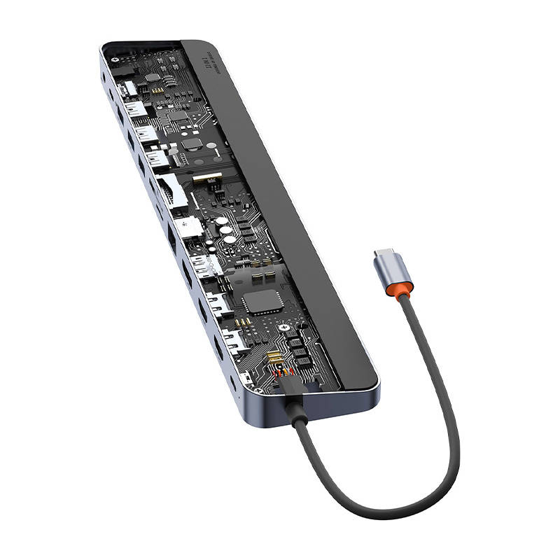 Hub 12w1 Baseus EliteJoy Gen2 serija USB-C do 2xHDMI+ 3xUSB 3.0+ PD+ DP+ SD/TF+ RJ45+Type-C+ 3,5 mm (tamno siva)