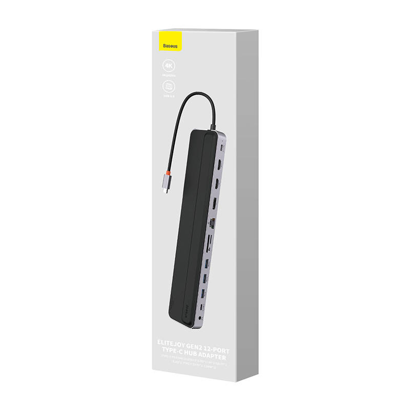 Hub 12w1 Baseus EliteJoy Gen2 serija USB-C do 2xHDMI+ 3xUSB 3.0+ PD+ DP+ SD/TF+ RJ45+Type-C+ 3,5 mm (tamno siva)