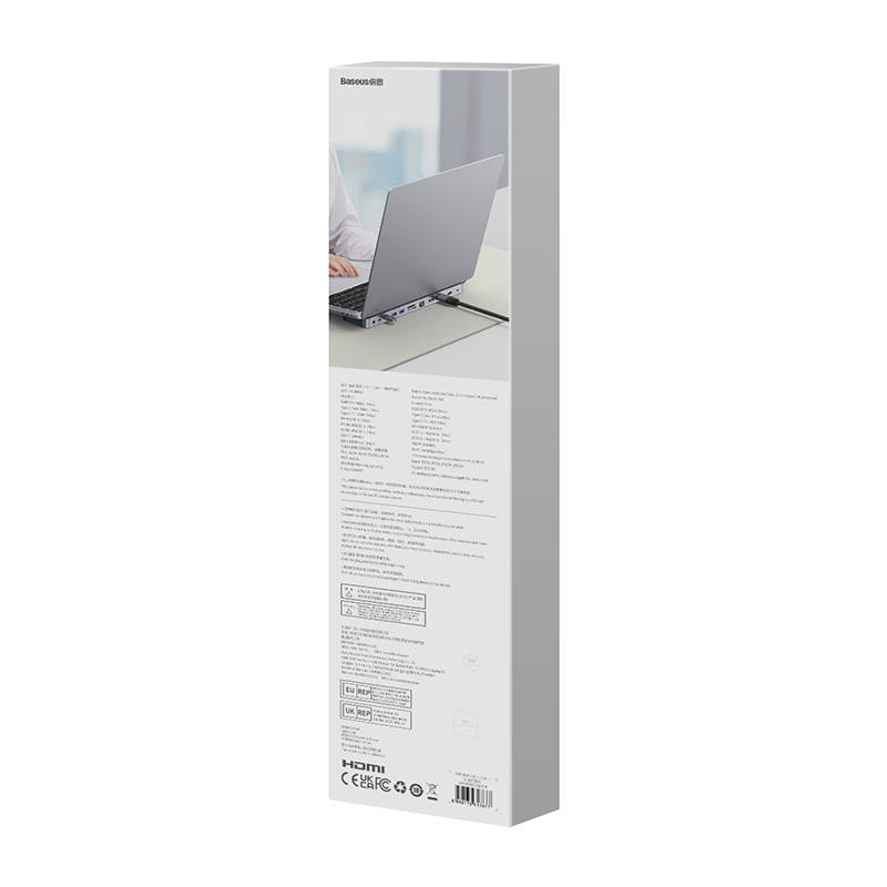 Hub 12w1 Baseus EliteJoy Gen2 serija USB-C do 2xHDMI+ 3xUSB 3.0+ PD+ DP+ SD/TF+ RJ45+Type-C+ 3,5 mm (tamno siva)