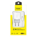 Foneng T210 USB zidni punjač, ​​1x USB 2.1A + USB na Lightning kabel (bijeli)