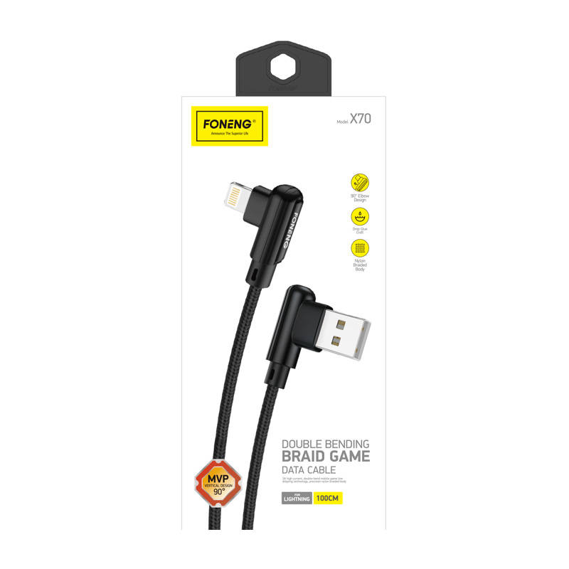 Kutni USB kabel za Lightning Foneng X70, 3A, 1m (crni)