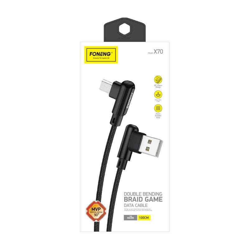 Foneng X70 kutni USB na mikro USB kabel, 3 A, 1 m (crni)