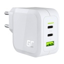 Punjač Green Cell GC PowerGaN 65W (2x USB-C Power Delivery, 1x USB-A kompatibilan s Quick Charge 3.0) (bijeli)