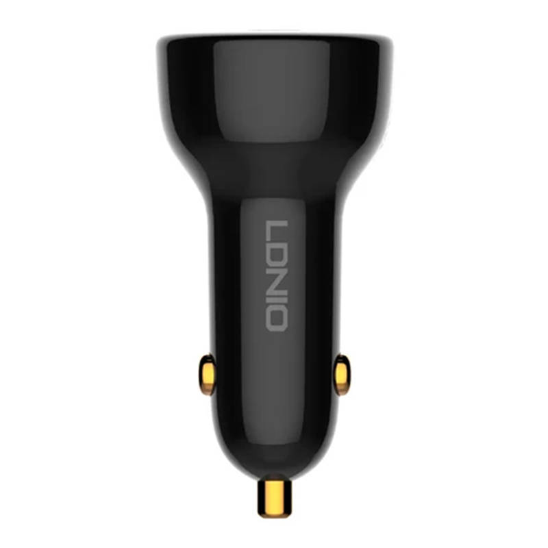 LDNIO C101 auto punjač, ​​USB + USB-C, 100 W + USB na Lightning kabel (crni)