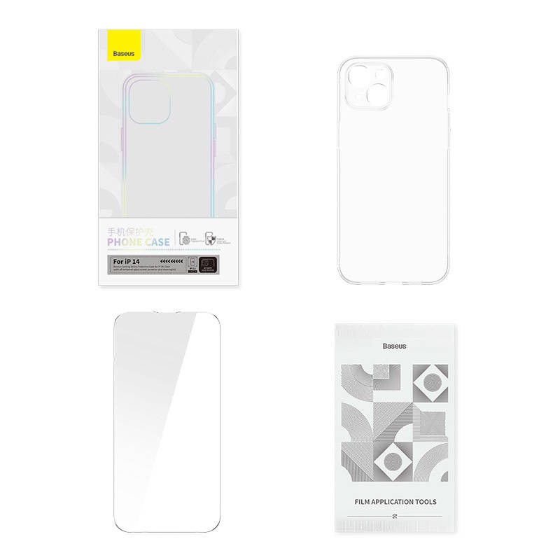 Transparent Case i Tempered Glass set Baseus Corning za iPhone 14