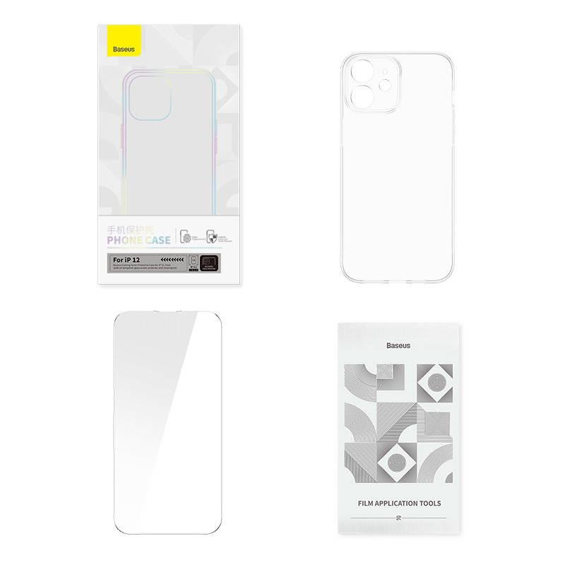 Transparent Case i Tempered Glass set Baseus Corning za iPhone 12