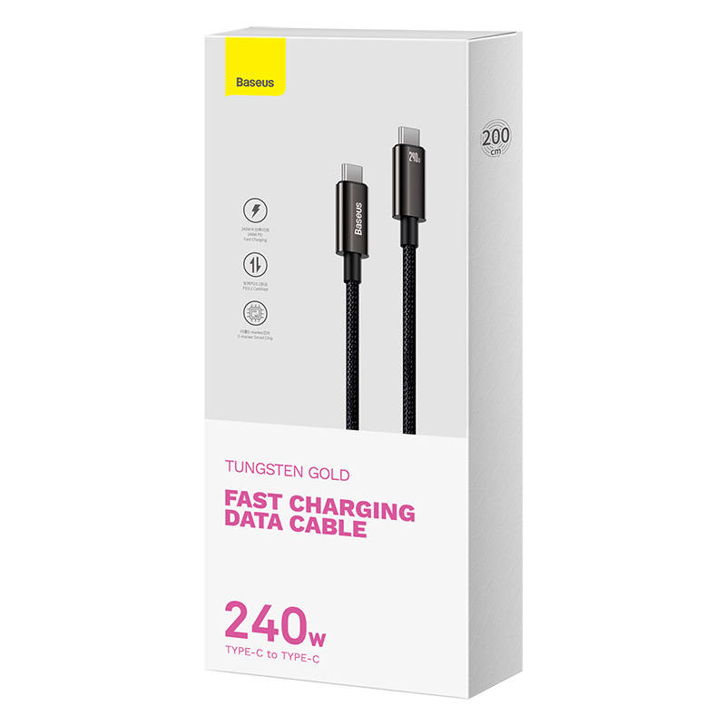 USB-C na USB-C kabel Baseus Tungsten Gold 240W 2 m (crni)