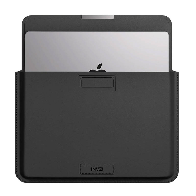 INVZI kožna torbica/navlaka s funkcijom postolja za MacBook Pro/Air 13"/14" (crna)