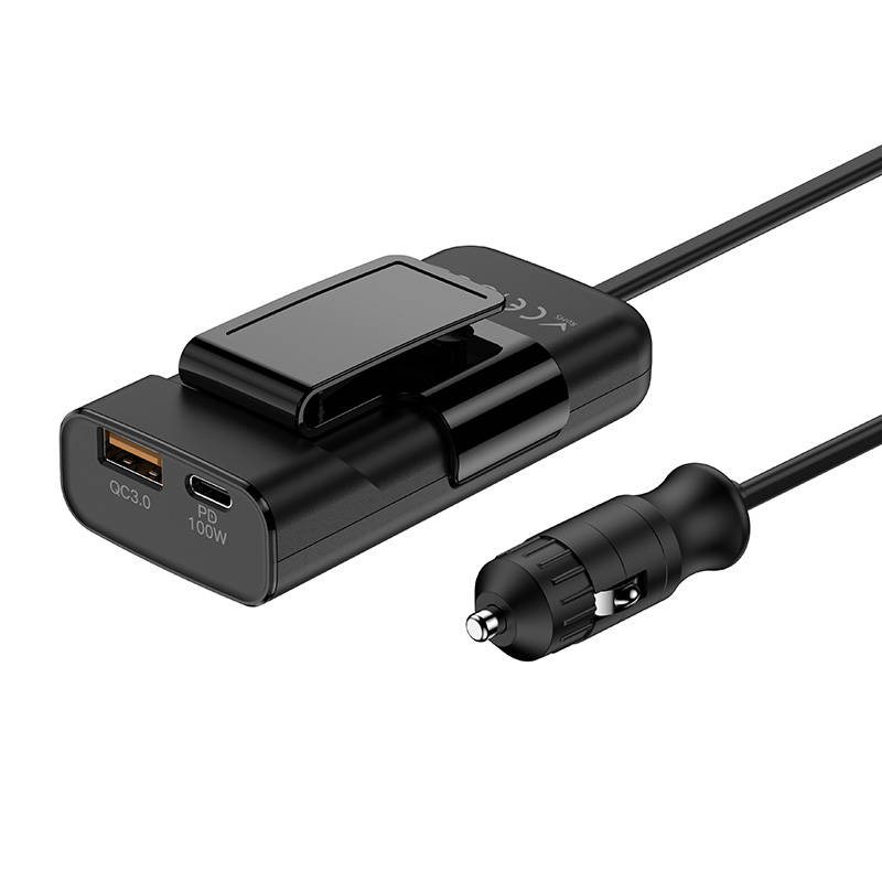 Auto punjač Budi 105W, USB + USB-C, PD + QC 3.0 (crni)