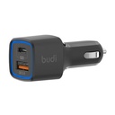 Budi LED auto punjač, ​​USB + USB-C, 18W, PD + QC 3.0 (crni)