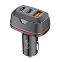 Auto punjač Budi, USB + 2x USB-C, 60W, PD + QC (crni)