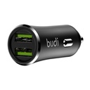 Budi auto punjač, ​​2x USB, 2.4A + 3u1 USB na USB-C / Lightning / Micro USB kabel (crni)