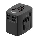 Univerzalni zidni punjač / AC adapter Budi 4x USB, 5A, EU/UK/AUS/US/JP (crni)