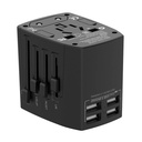 Univerzalni zidni punjač / AC adapter Budi 4x USB, 5A, EU/UK/AUS/US/JP (crni)