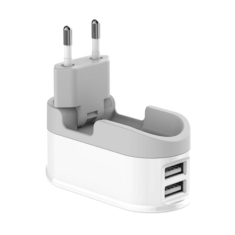 Zidni punjač s funkcijom timera Budi, 2x USB, 12W (bijeli)