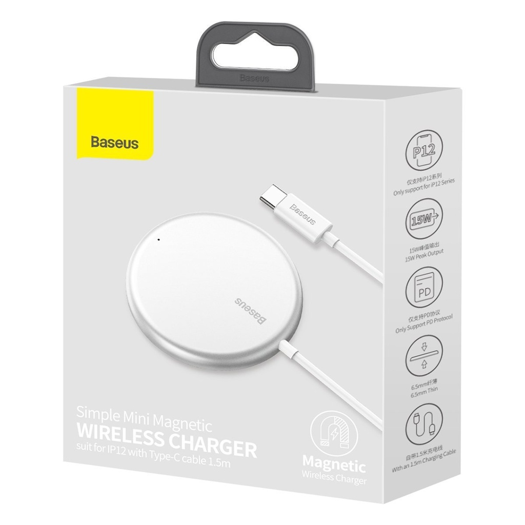 Baseus Simple Mini magnetski indukcijski bežični punjač, ​​MagSafe, 15W (bijeli)