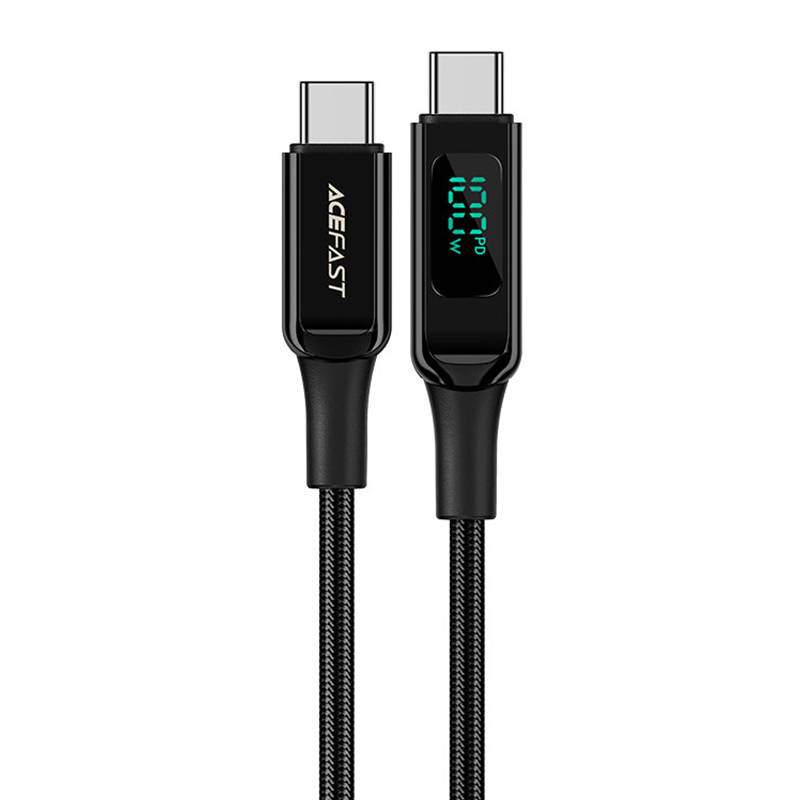 Kabel USB-C na USB-C Acefast C6-03 sa zaslonom, 100W, 2m (crni)(Paket od 5)