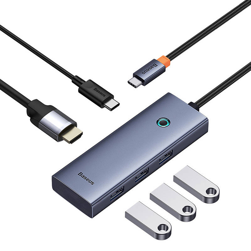 5-u-1 Hub Baseus UltraJoy Series USB-C na HDMI4K@30Hz+3xUSB 3.0+1xPD (sivo)(Paket od 5)