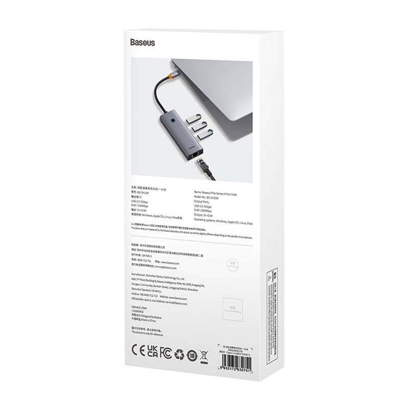 4u1 Hub Baseus UltraJoy USB-C do 3x USB 3.0 + RJ45 (svemirsko sivi)