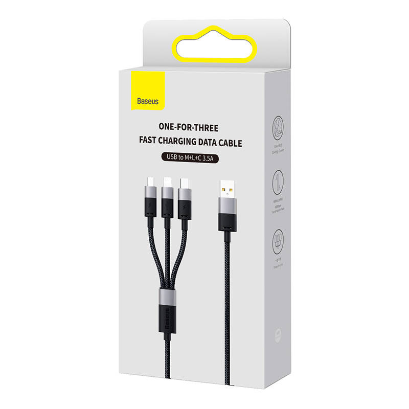 Brzo punjenje USB na M+L+C Baseus StarSpeed ​​3.5A 0,6m (crno)