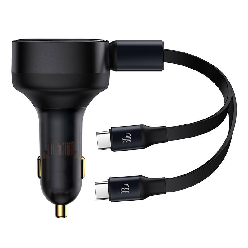 Auto punjač Baseus Enjoyment s kabelom USB-C, 33W (crni)