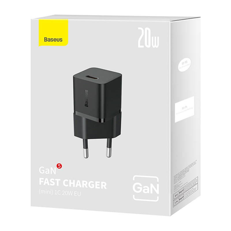 Mini zidni punjač Baseus GaN5 20W (crni)