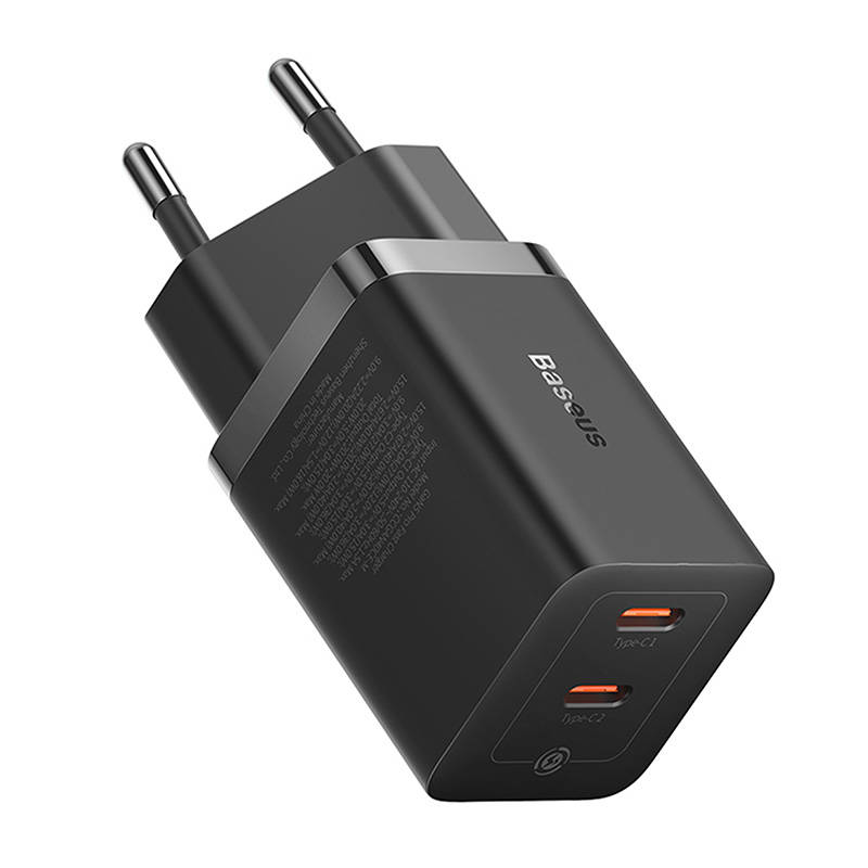 Zidni punjač Baseus GaN5 40W, 2x USB C (crni)