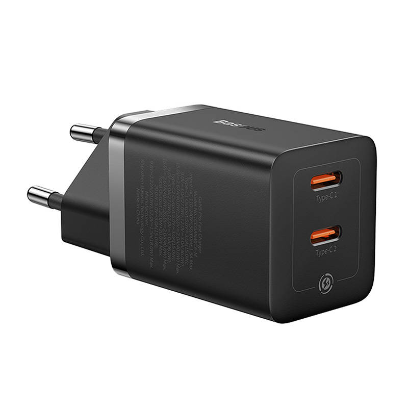 Zidni punjač Baseus GaN5 40W, 2x USB C (crni)