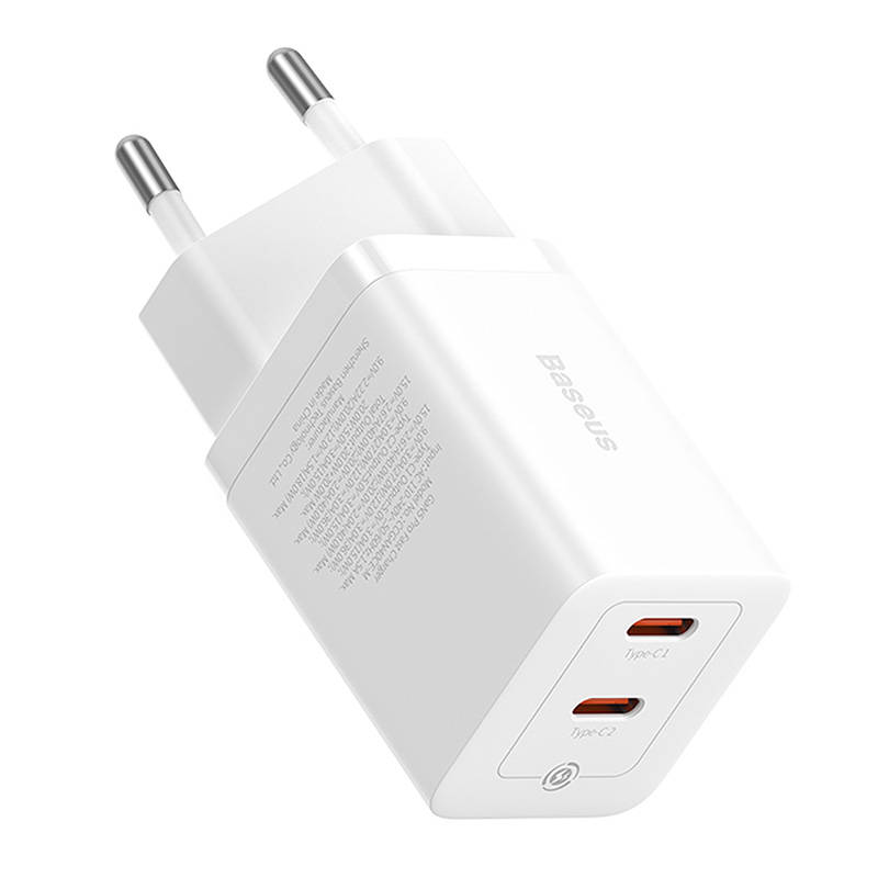 Zidni punjač Baseus GaN5 40W, 2x USB C (bijeli)