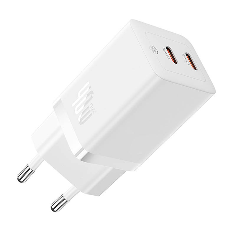 Zidni punjač Baseus GaN5 40W, 2x USB C (bijeli)