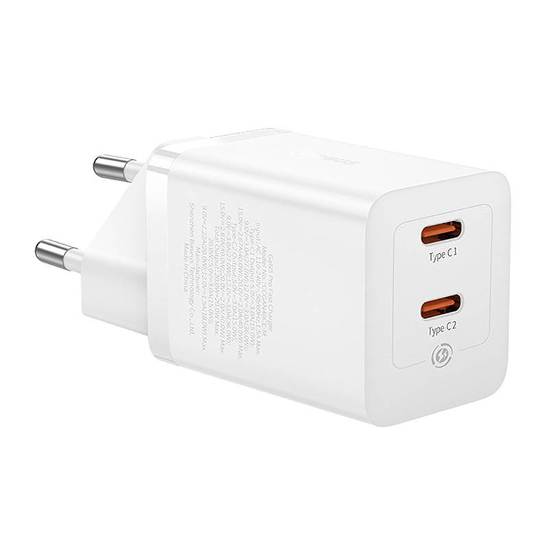 Zidni punjač Baseus GaN5 40W, 2x USB C (bijeli)