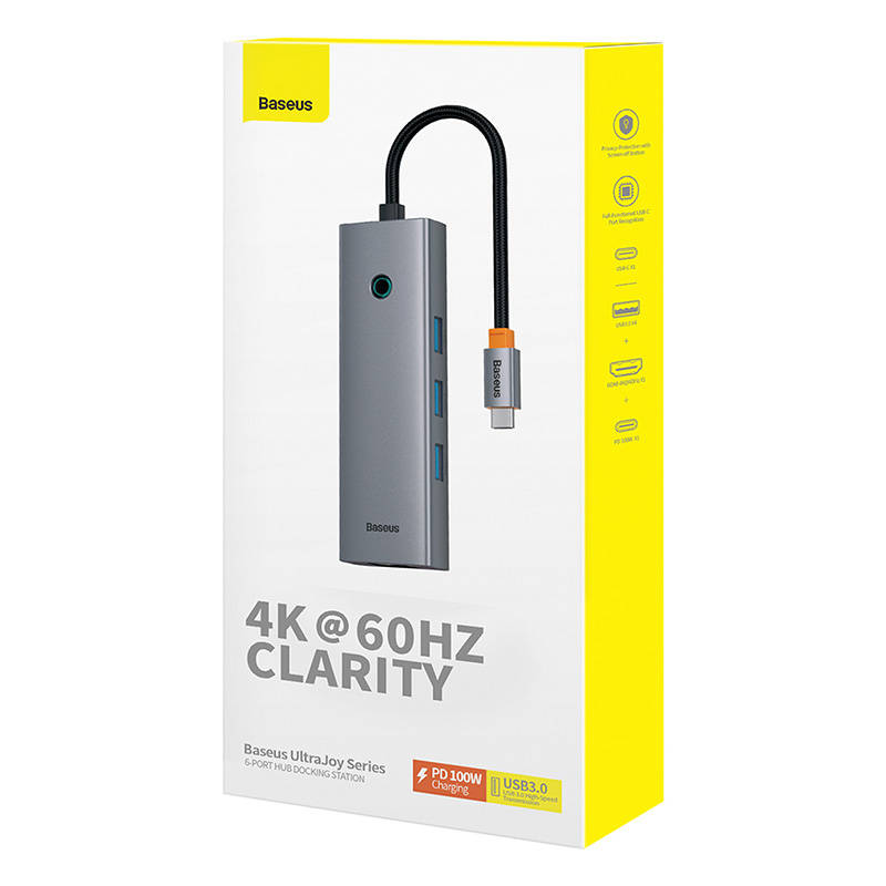 6u1 Hub Baseus UltraJoy USB-C do HDMI4K@60Hz+4xUSB 3.0+PD (svemirsko siva)