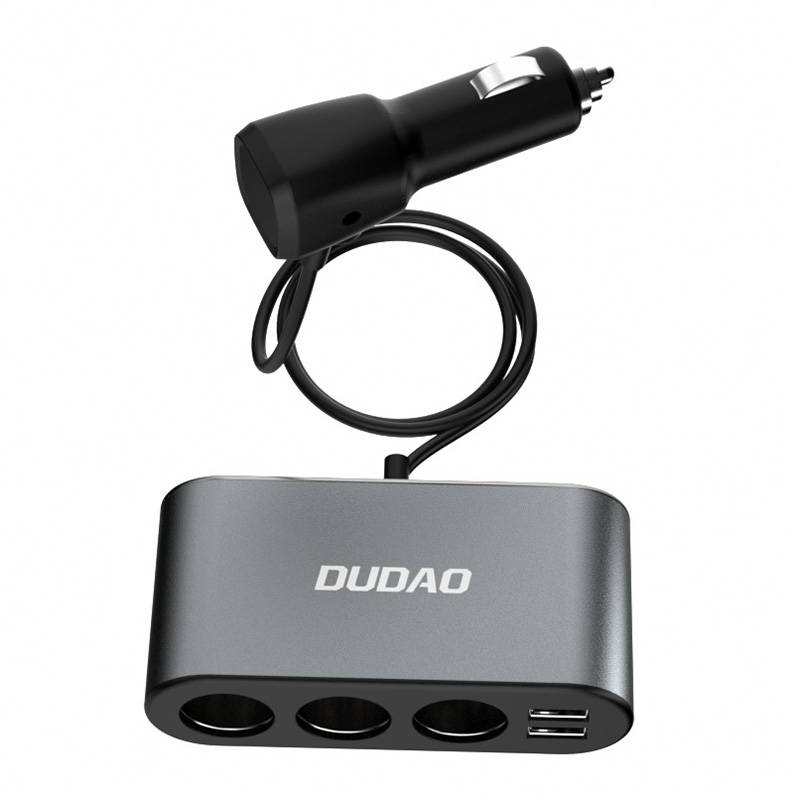 Auto punjač Dudao R1Pro, 2x USB, 3x utičnica za upaljač 12V (crni)