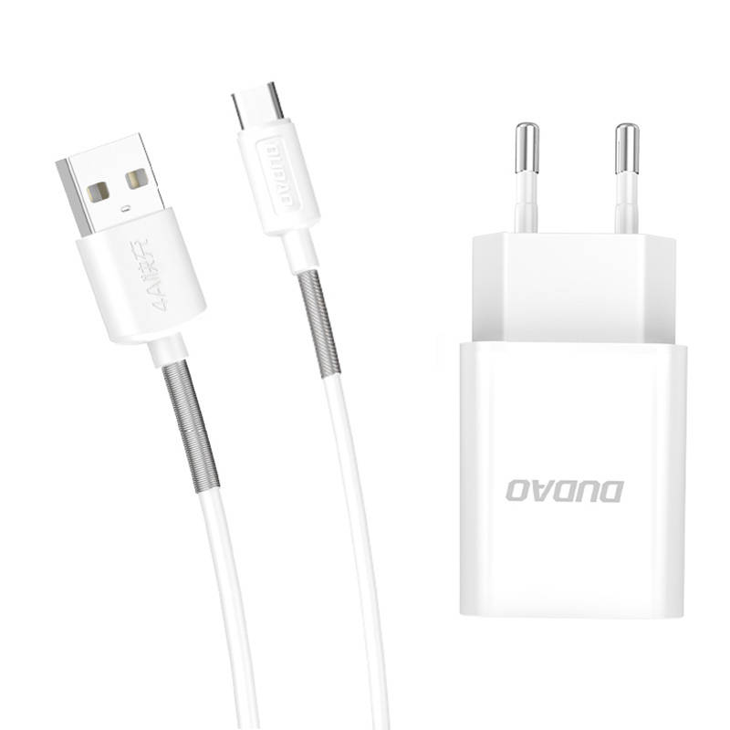 Zidni punjač Dudao A3EUT 2x USB sa USB-C kabelom (bijeli)