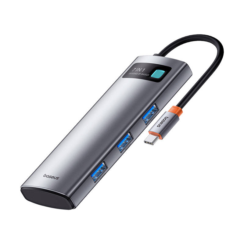 Hub 7in1 Baseus Gleam, USB-C na 1x HDMI4K 60Hz + 3x USB3.0 + 1x PD + 1x SD/TF (sivo)