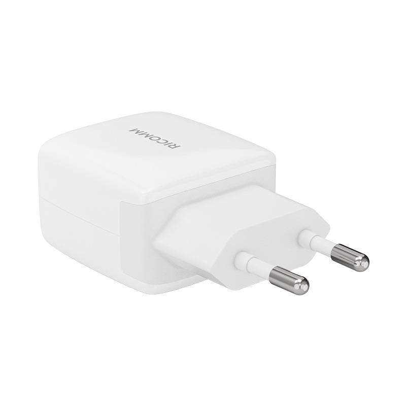 Zidni punjač 25W PD Ricomm RC252 EU, 1xUSB-A, 1xUSB-C + 2,1m USB-C kabel